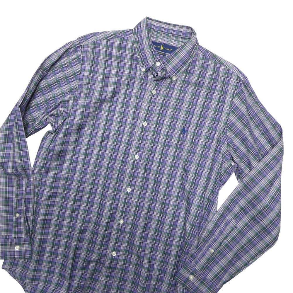 Ralph Lauren Shirt Mens M Green Purple Plaid Long Sleeve Button Down Casual